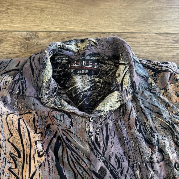 Vintage Tribes Art Rayon Button Up All Over Print - Picture 4 of 8